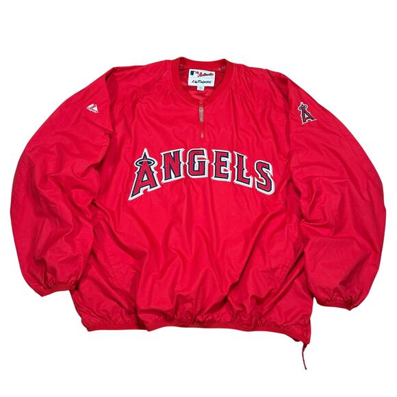 Majestic MLB Los Angeles Angels Pullover Windbreaker Jacket Red XXL Authentic - Picture 1 of 8